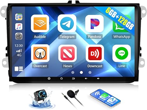6G+128G Android 15 Car Stereo for VW Passat Golf MK5 MK6 Jetta T5 EOS Polo Seat Sharan with Wireless Carplay Android Auto 9 Touchscreen Car Radio with Bluetooth 5.0 GPS WiFi FM Backup Camera