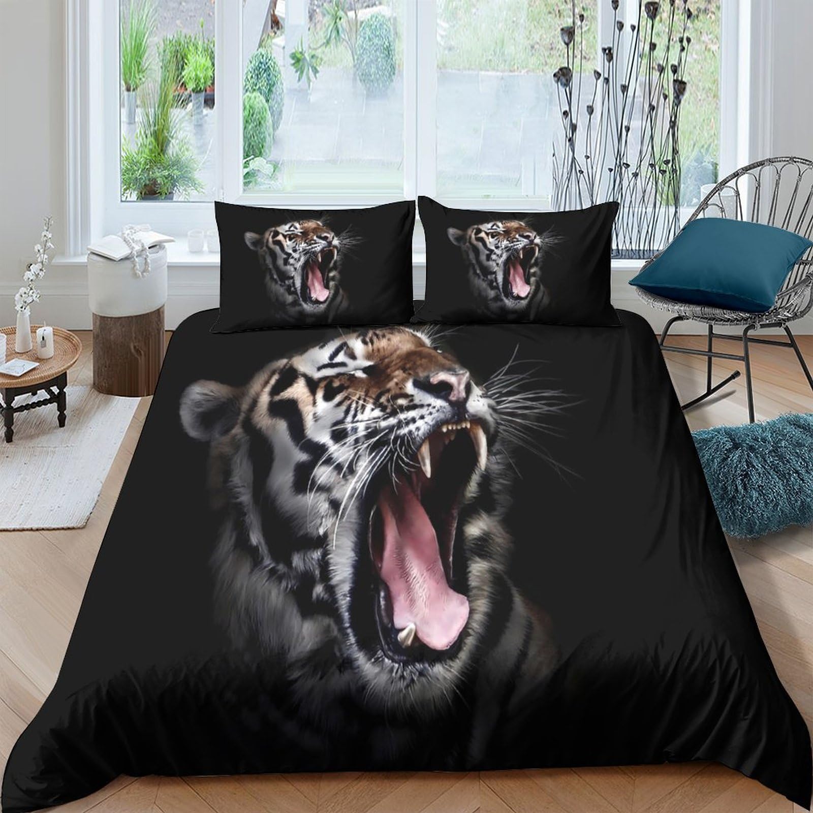 Ctjqhvkz Style-5 3D Printed Roaring Tiger Fitted Sheet Microfiber Soft Black Panther Bed Cover For Bedroom Dorm Mattress Protection Decor Single（135X200cm）