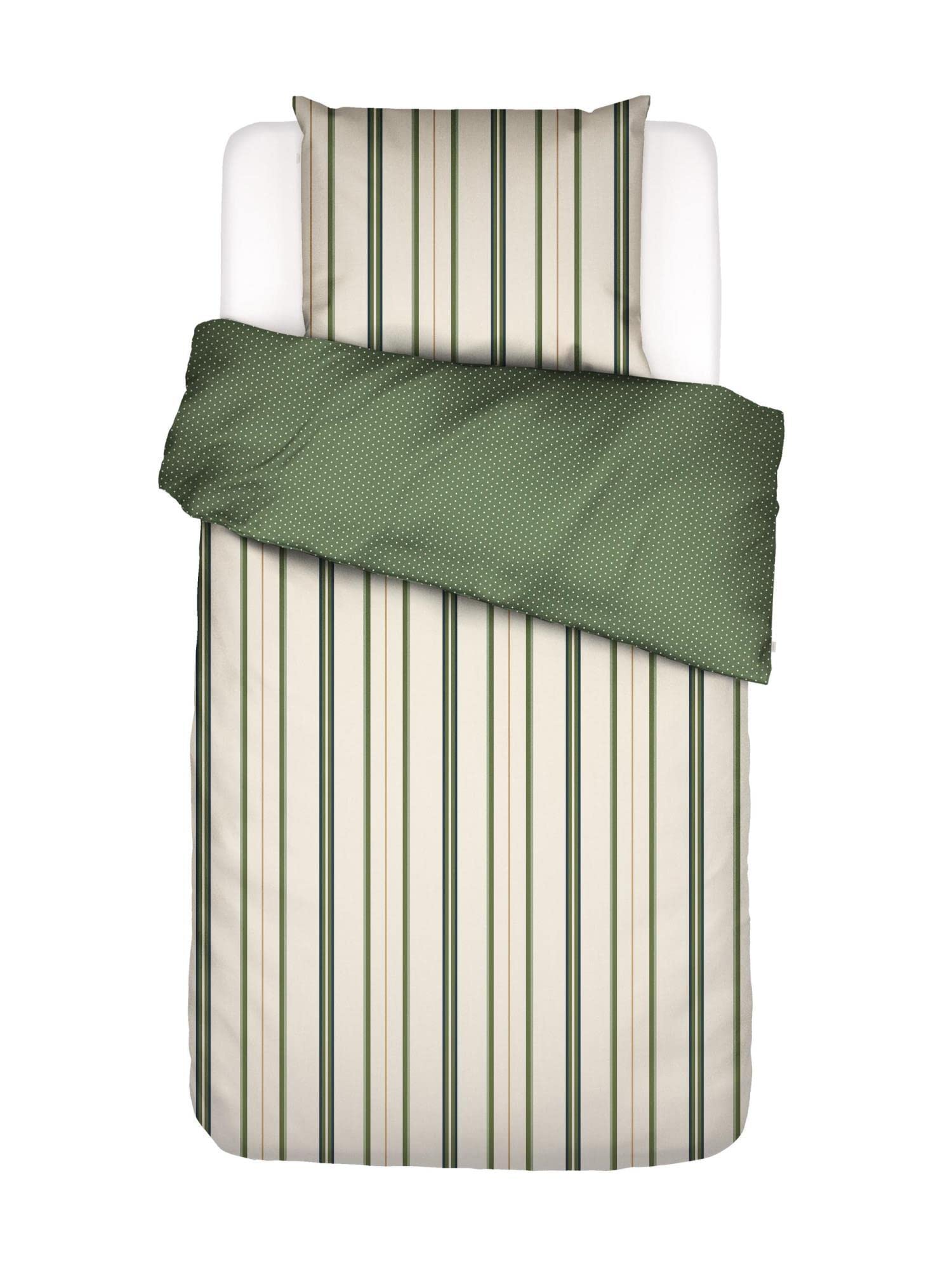 ESSENZA Pościel Meryl paski satyna bawełniana Pure Olive, 155 x 220 + 1 x 80 x 80 cm