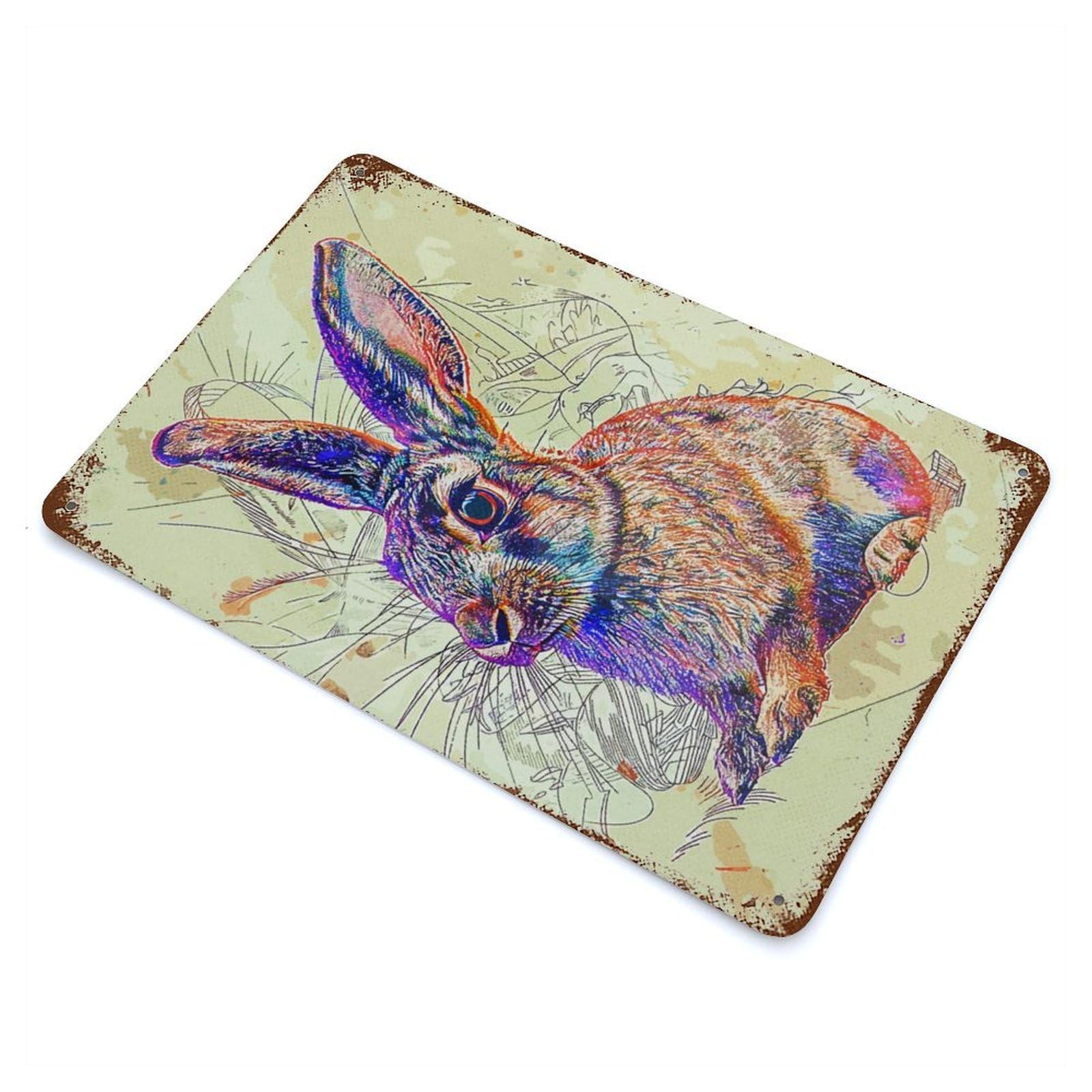 Bunny Art 11.8"x7.9" Rustic Tin Plaque, Farmhouse Wall Decor for Basement, Hobby Room And Garage Decor