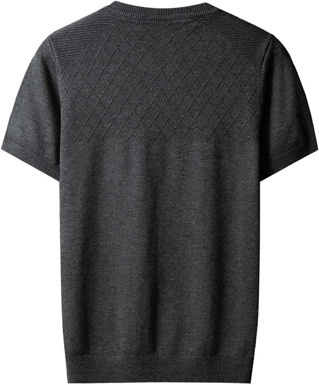 Men's Summer T-Shirt Short Sleeves Pullover Sweater Solid Color O-Neck Slim Knitted Tees