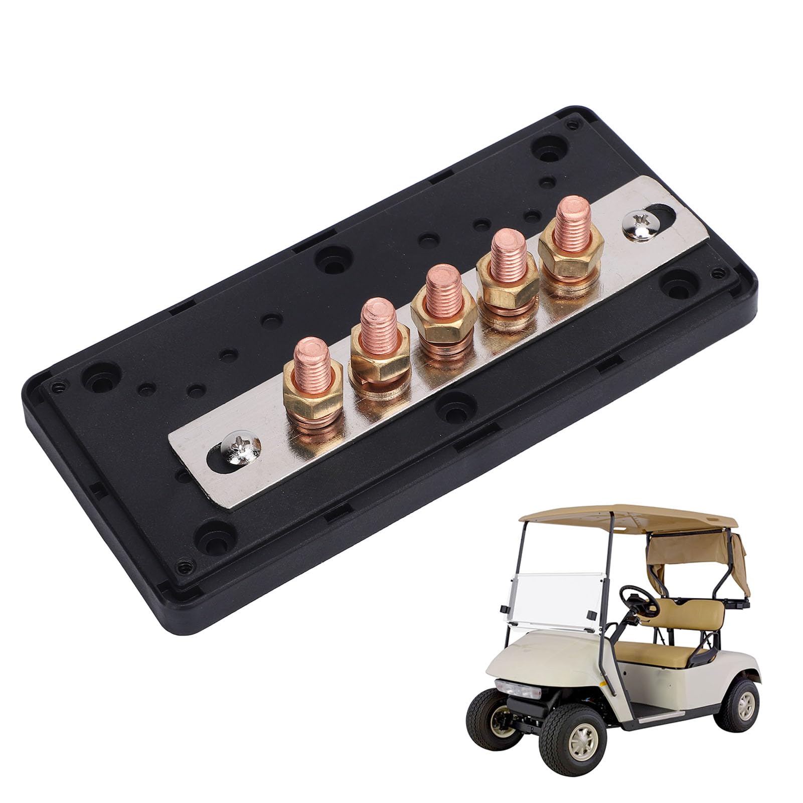 Qqmora Bloque de Distribución de Energía Barra Colectora de Batería Marina Servicio Pesado 5 Vías M8 X 5 300A DC48V para Vehículos (Negro: Conexión de línea negativa)