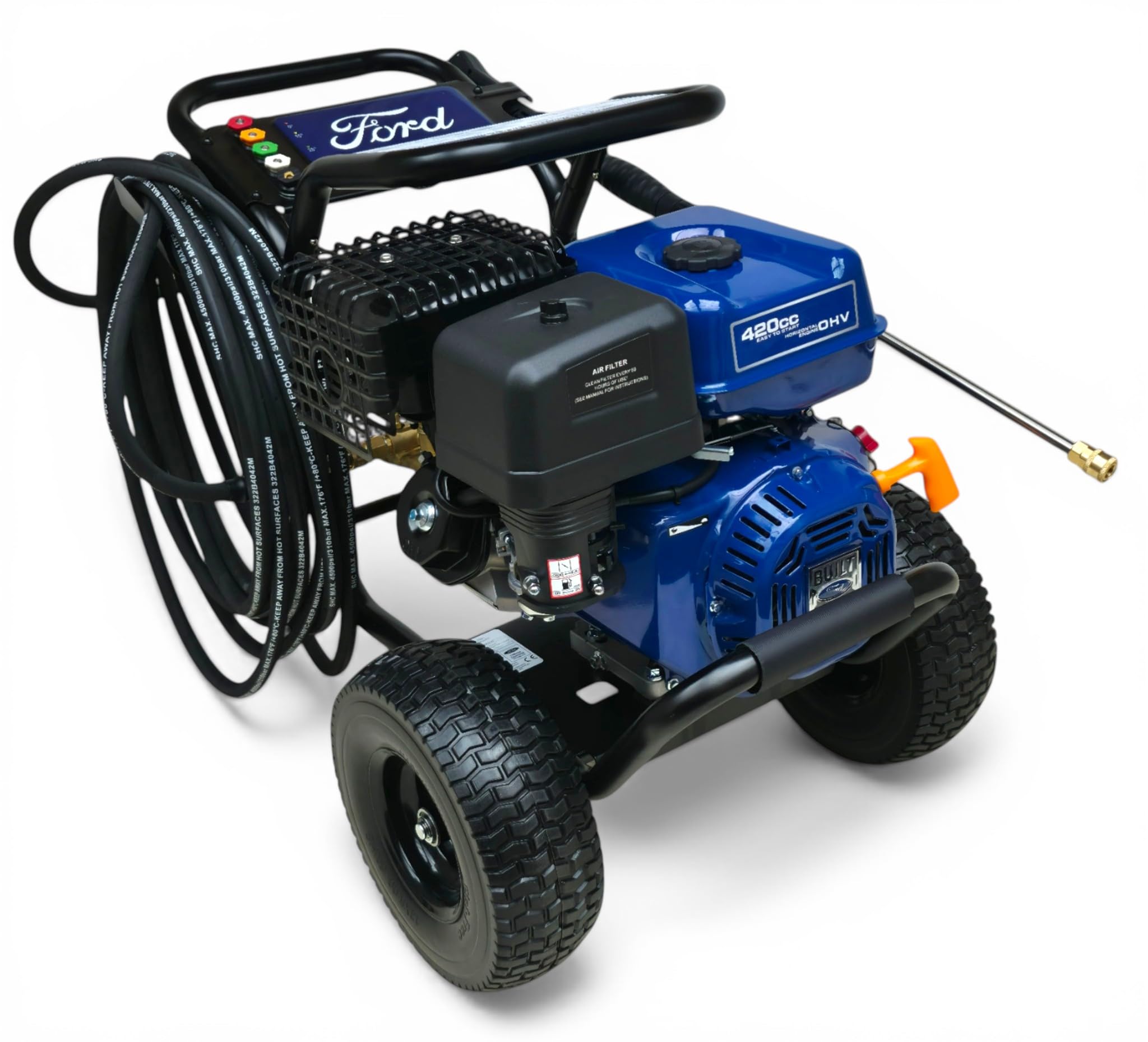 Ford Nettoyeur haute pression à essence 303 bar 13 CV 420 cc 15,1 l/min – Nettoyeur industriel professionnel avec pompe Triplex Annovi Reverberi, tuyau de 15 m et 5 buses