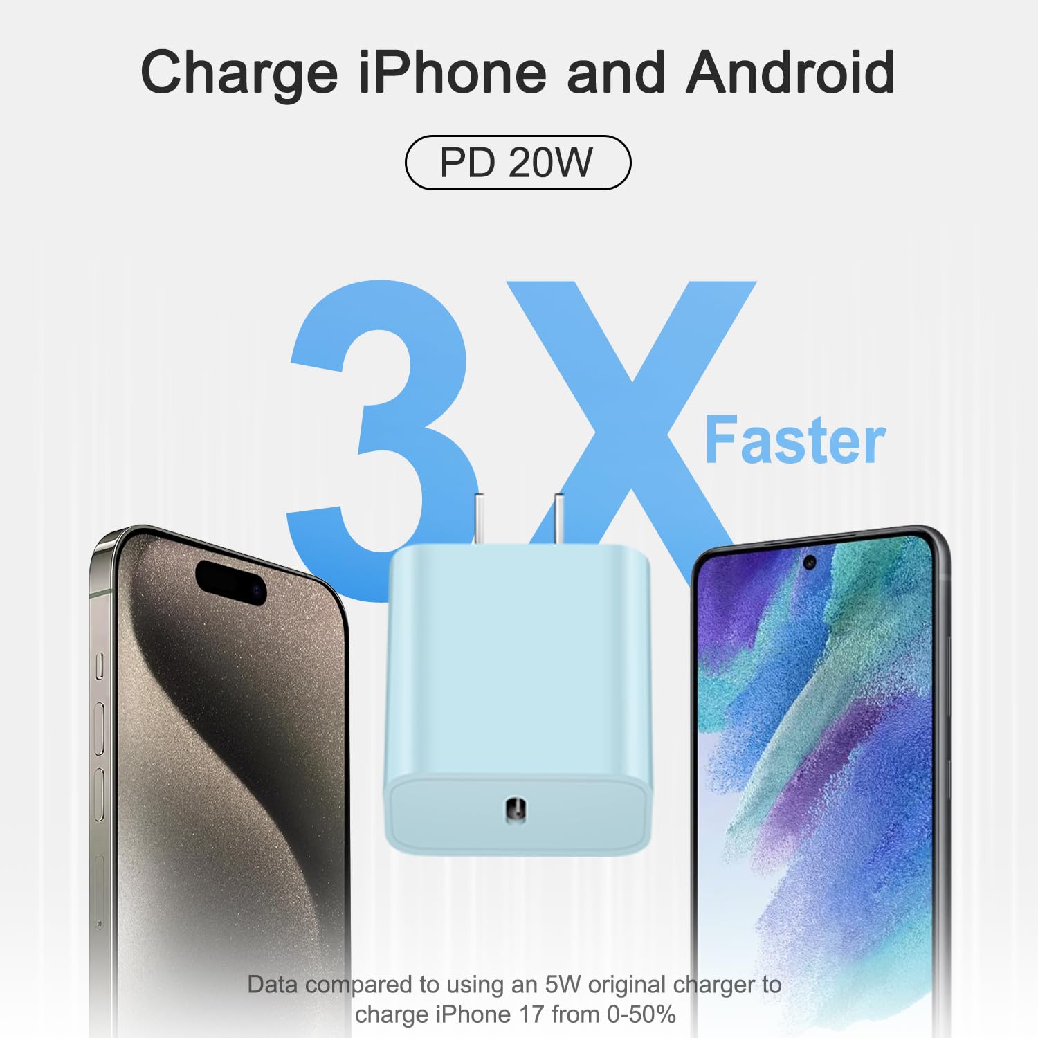 Paquete de 3 cargadores USB C de carga rápida de 6 pies y cable USB C tipo C cargadores (azul)