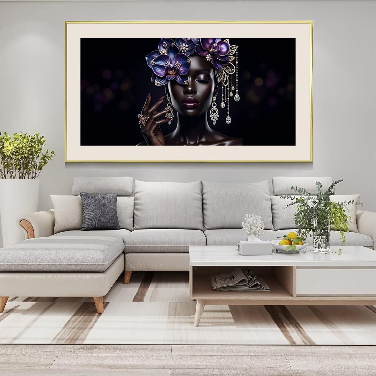 Diamond Painting Blume Diamant Painting Bilder, 5D Frau Eckige Steine Full Drill DIY Set Erwachsene Diamanten Kinder Kreatives für Erwachsene Mosaik Bastelset für Home Decor Wand Deko 80x160cm,Cod-996