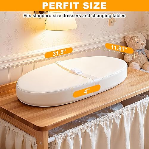Miniatura 4 de Cambiador de pañales para bebé, cambiador de bebé lavable para tocador, cambiador impermeable contorneado con cubierta de poliuretano, cinturón de