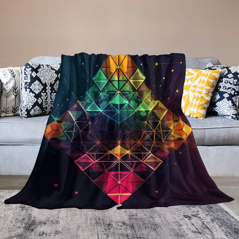 Couverture ultra douce en micro polaire géométrique flanelle pour lit 152x203 cm