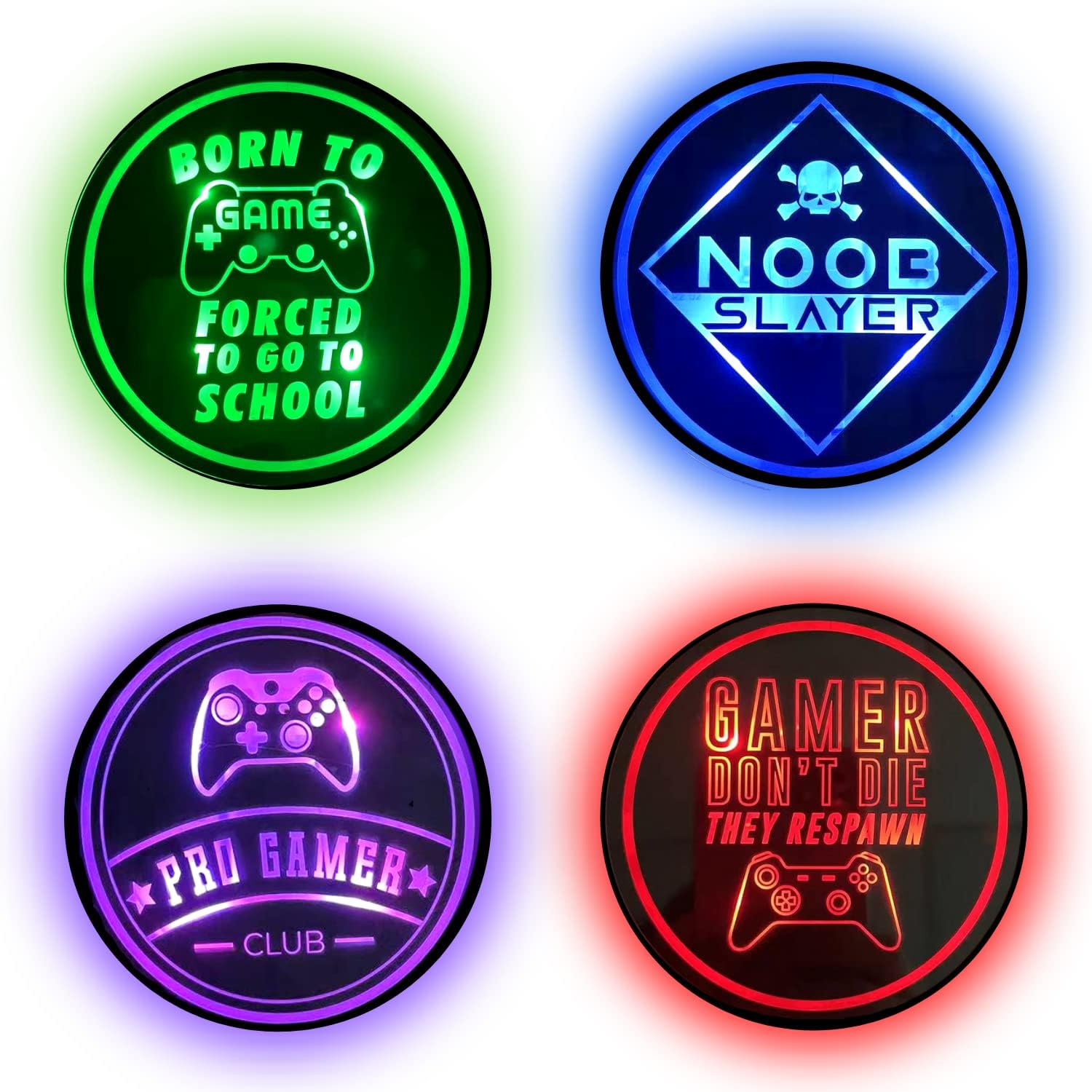 Gaming Coasters by Dreamcontroller USB Rechargeable LED Coaster for Gamer Room Decor- Light up Coasters for Gaming Desk Decor, Nerd Decorations, Nerdy Man Cave Decor 3.7" Anime Coasters for Gamer Gift