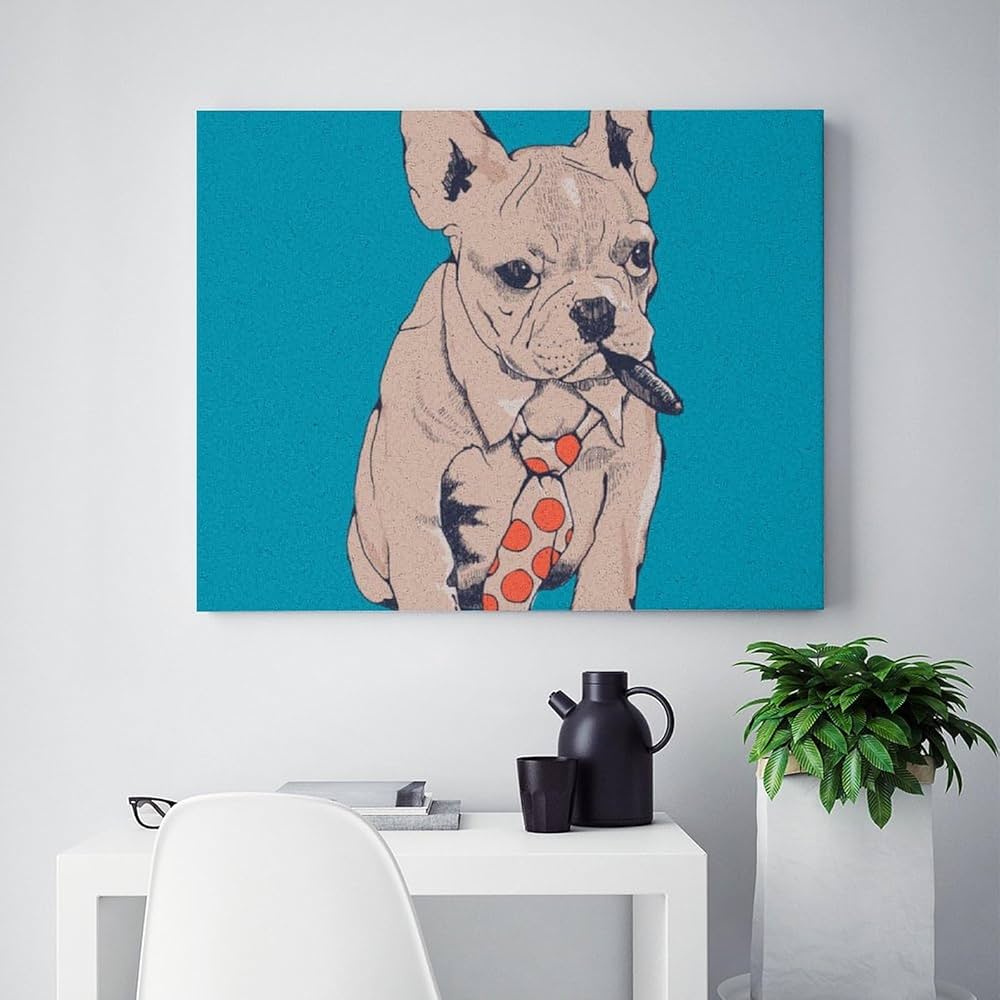 ミュゼ・デユ 油絵 アート 額縁 絵画 インテリア 手書き 犬 ブルドッグ dショッピング |オイル ペイント アート「カラフル ブルドッグ