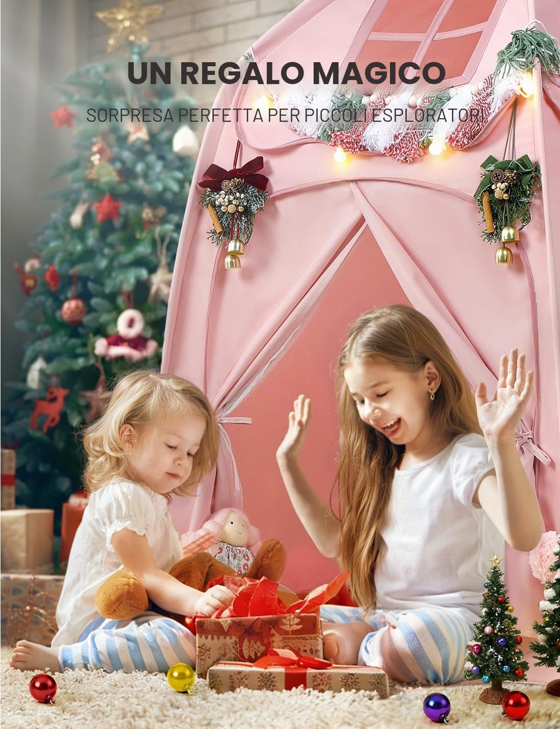 Besrey Tenda per Bambini con Luci – Tenda Gioco per Bambini a Castello per Principesse, Ampio Spazio Interno, Struttura Stabile – Ideale per Tenda Bambini Cameretta e Interni (Rosa)