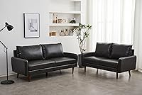 Vista 4 de INSTORY Sofá de cuero Sofá moderno con patas de madera para sala de estar Oficina - Gris oscuro