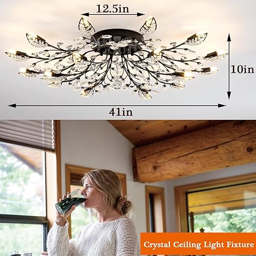 Miniatura 6 de Modernas lámparas de techo semiempotradas con hojas de cristal negras, iluminación para dormitorio, sala de estar, comedor, cocina, pasillo,