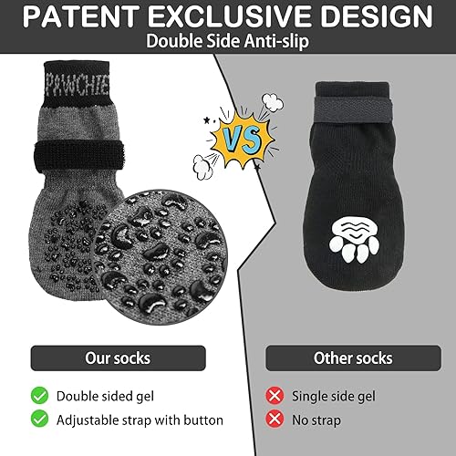 Miniatura 3 de PAWCHIE Calcetines antideslizantes para perros para suelo de madera dura con correa para interiores, protector de patas de punto, control de tracción