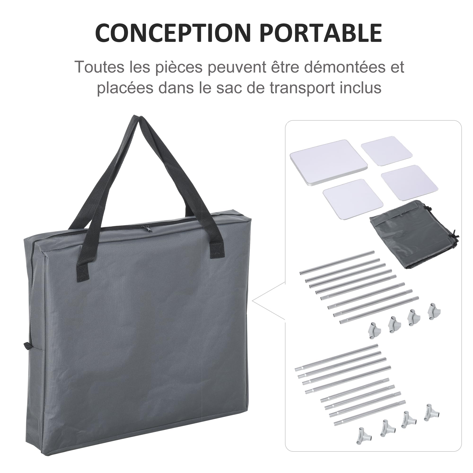 Outsunny Cuisine de Camping, Meuble de Camping avec étagères, Sac de Transport Inclus, Structure en Aluminium, pour Accessoires Cuisine, Aliments, 60 x 50 x 104,5 cm, Gris