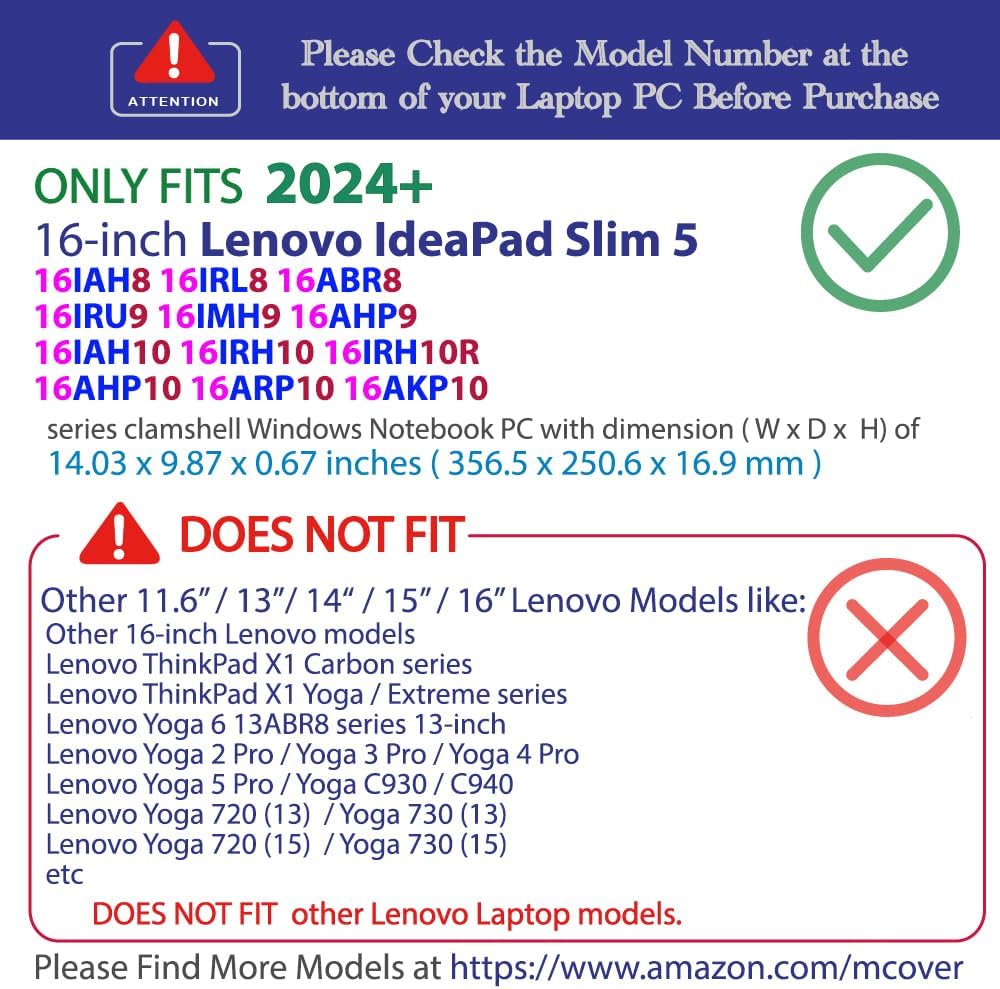 mCover Case ONLY Compatible for 2024-2026 16" Lenovo IdeaPad Slim 5 16AHP10 16ARP10 16AKP10 16IRH10 16IAH10 16IRU9 16ABR8 Series Windows Computers(NOT for Other Lenovo Models)- Clear