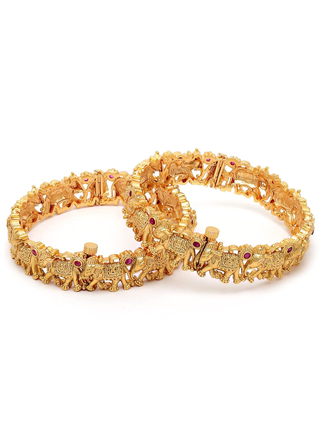 Karatcart Antique Gold Plated Elephant Shape Rajwadi Temple Bangle Set for Women