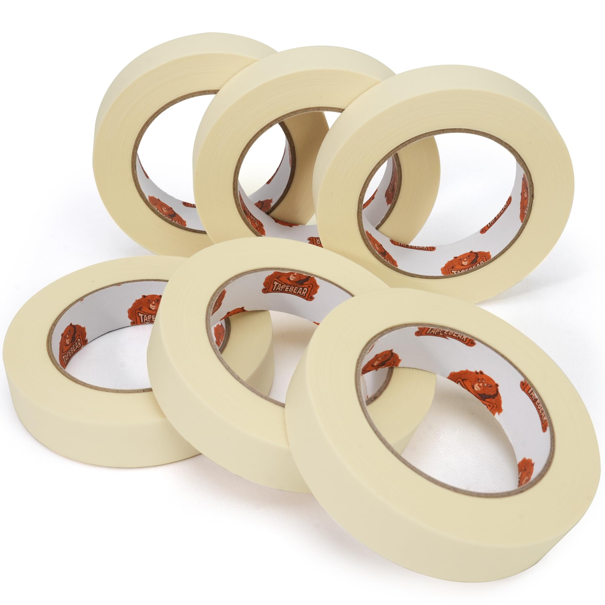 TAPEBEAR General Purpose Masking Tape 2.5cm x 55m, Beige White Painters Tape for Painting, Labeling, DIY Arts Crafts, Home Office School Projects, 6Rolls