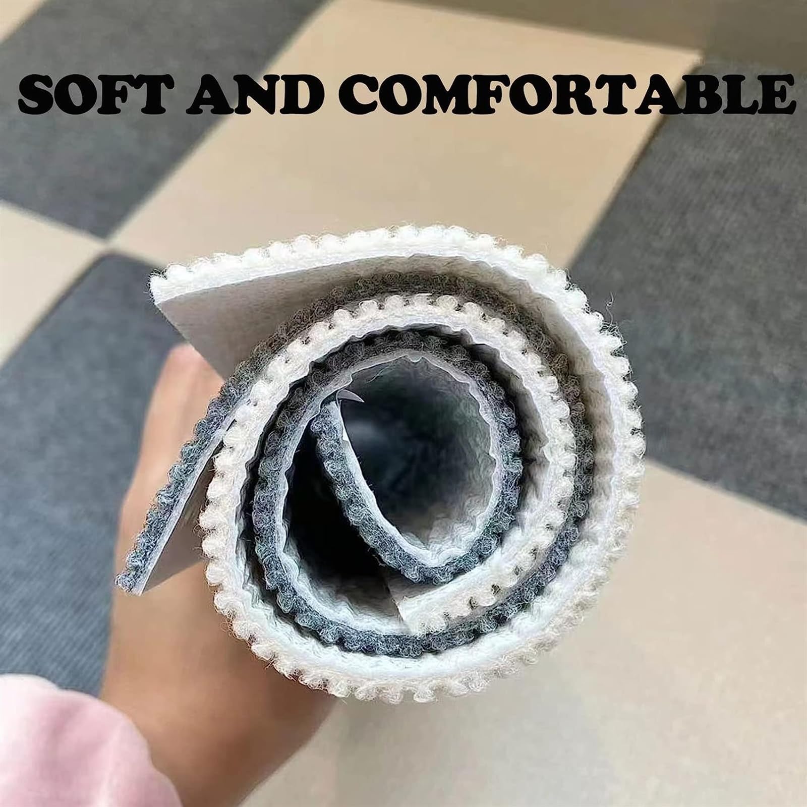 Dalles de Moquette 12x12 Pouces, Carreaux de Sol Auto-adhésifs à décoller et à Coller, Dalles de Moquette d'installation à épissure Libre, Bricolage(Rice White,9pcs)