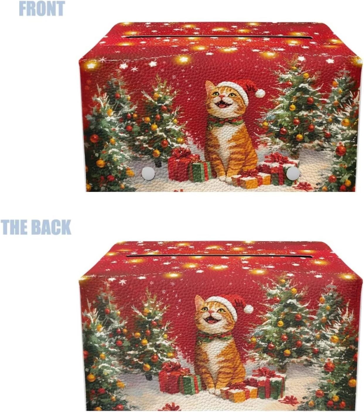Leather Tissue Box Cover Cute Cat Tissue Box Holder Rectangle Christmas Tissue Box Home Decor for Bathroom Dingning Room Accessories Red image 3