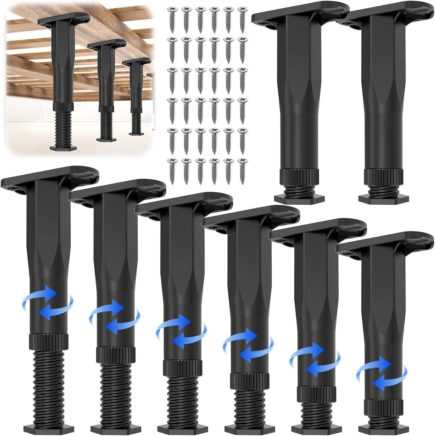 8PCS Adjustable Bed Frame Support Legs (5.1"-8.3"), Frame Center Slats Heavy Support Leg, Extra Durable Furniture Suport Feet, for Frame/Sofa/Dresser/Chair/Table, Legs Furniture Replacement Parts