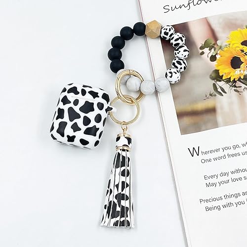 Vista 22 de Funda compatible con AirPods, funda protectora de silicona suave con llavero de pulsera, compatible con Apple AirPods de 2ª