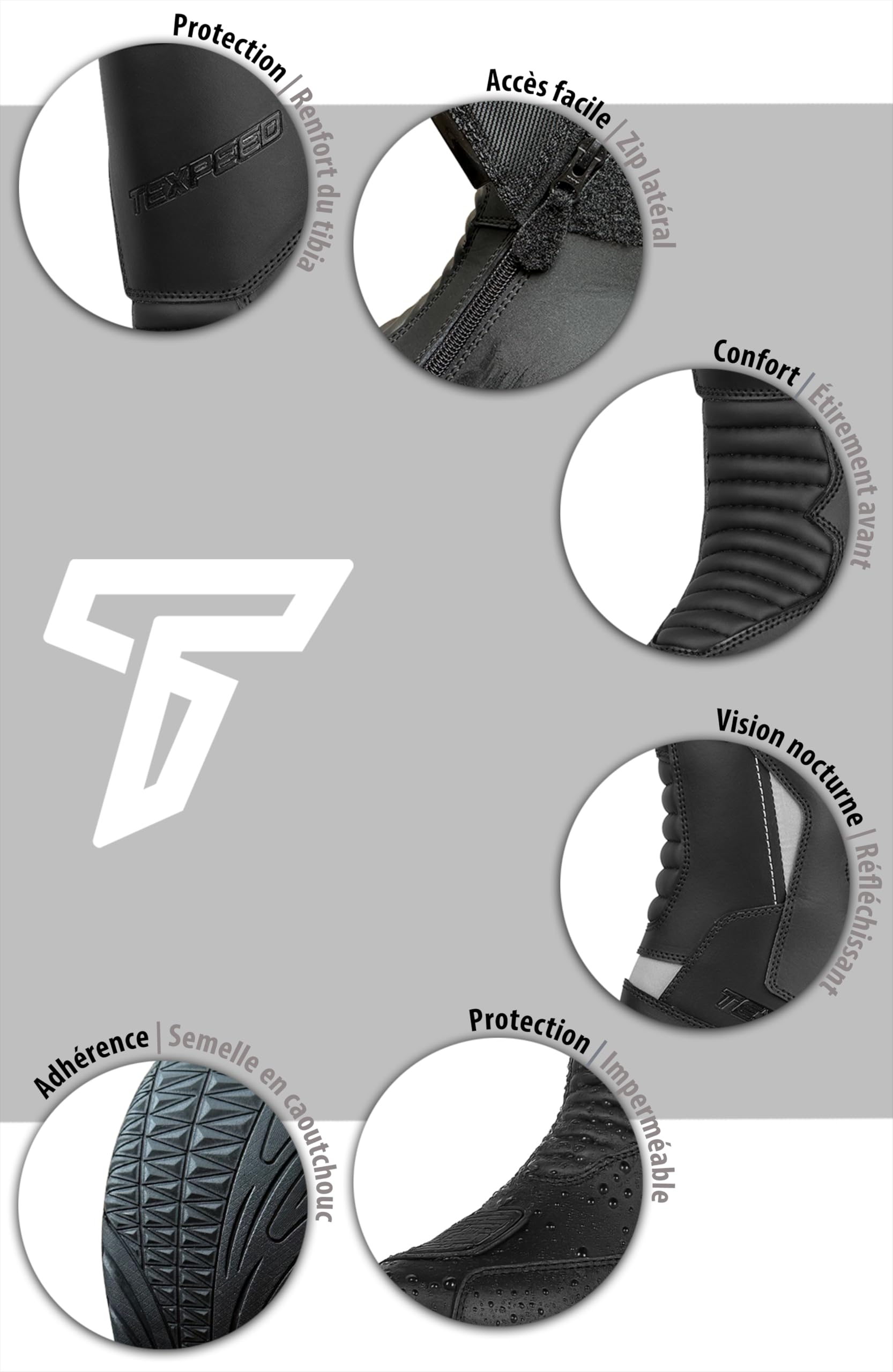 Texpeed Bottes De Moto Imperméables Pour Hommes Homologuées - Chaussures De Motard En Cuir De Protection - Noir - Longue longueur - Taille 44 EU