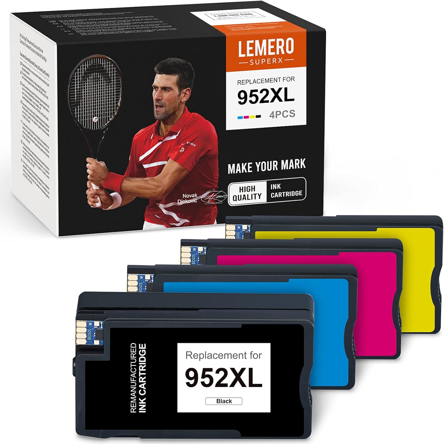LemeroSuperx Remanufactured Ink Cartridge Replacement for HP 952 XL 952XL Work for OfficeJet Pro 8710 8720 7740 8740 7720 8715 (Black, Cyan, Magenta, Yellow, 4 Pack)