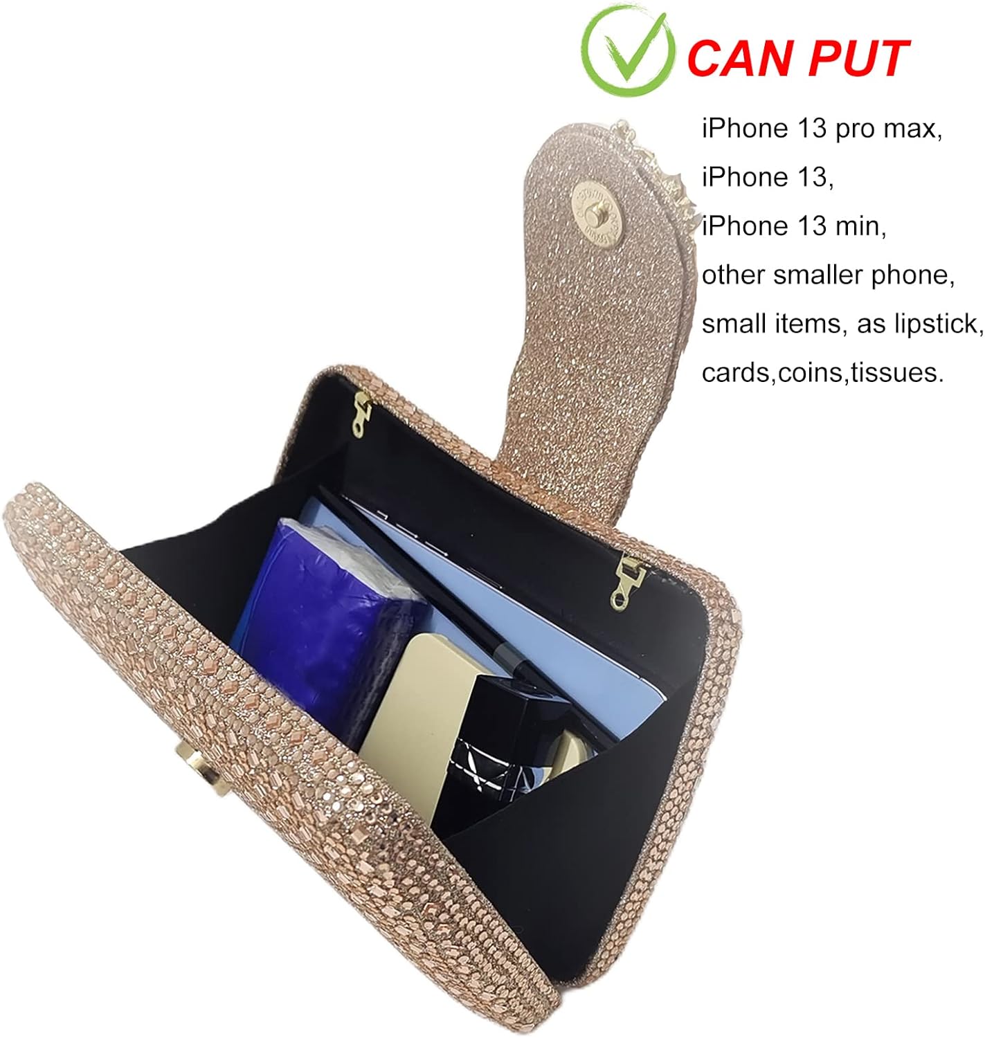 Sparkly Rhinestone Unique Evening Bag Women Floral Clutch Handbag Shoulder Bags | Sparkly, Rhinestone, Unique, Floral - Image 6