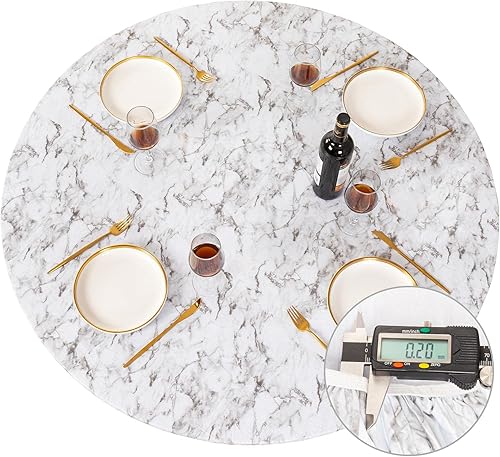 Miniatura 5 de UMINEUX Mantel redondo de vinilo ajustable con bordes elásticos y respaldo de franela, cubierta de mesa redonda impermeable lavable para uso en