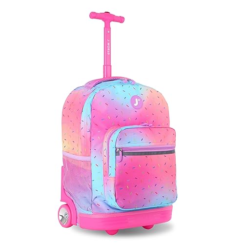 J World Sunrise Kids Rolling Backpack for Girls Boys. Roller Bookbag With Wheels For School, Confetti