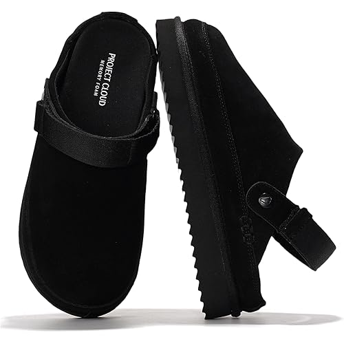 Project Cloud Genuine Suede Clogs for Women - Memory Foam Womens Clogs & Mules with Adjustable Straps - Lightweight Platform Shoes Non-Slip Slides (Goldstar)