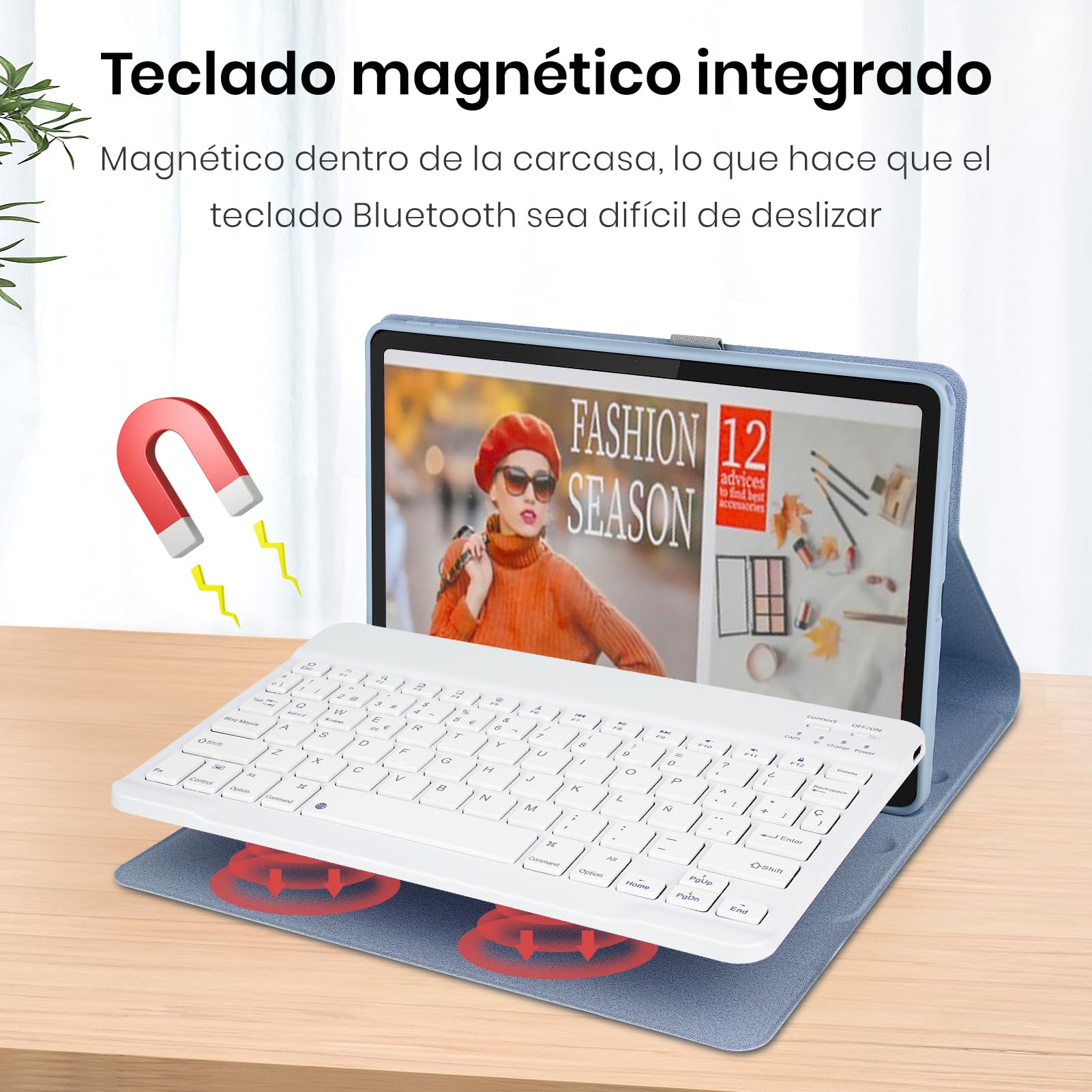 Custodia con tastiera per Lenovo Tab 10.1" 2025, Bluetooth senza fili staccabile custodia protettiva sottile per tablet Lenovo Tab 10.1 pollici 2025 (TB-311FU/TB-311XU), blu e bianco