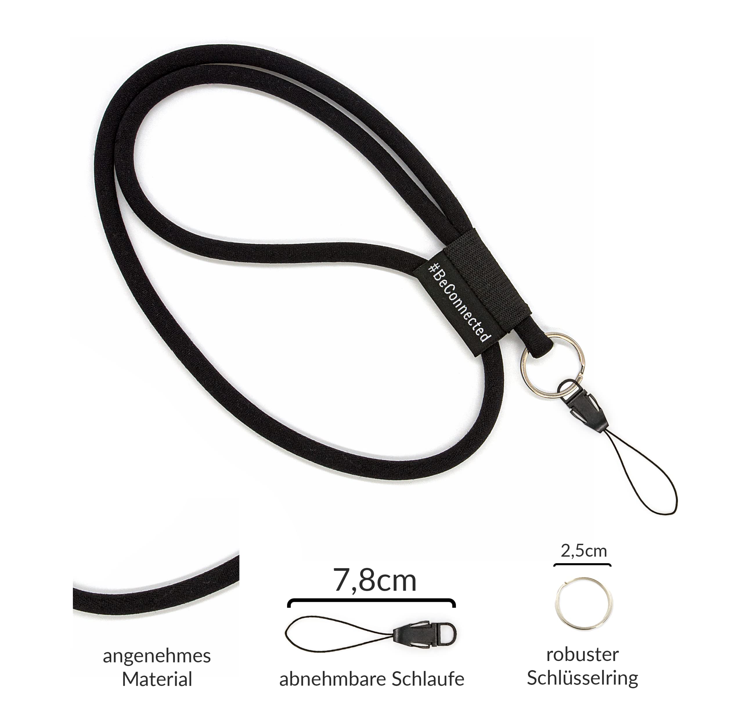 KAUKKO Schlüsselband Lang (48 Cm) In Grau – Robust, Mit Ring, Für Ausweise & Schlüssel