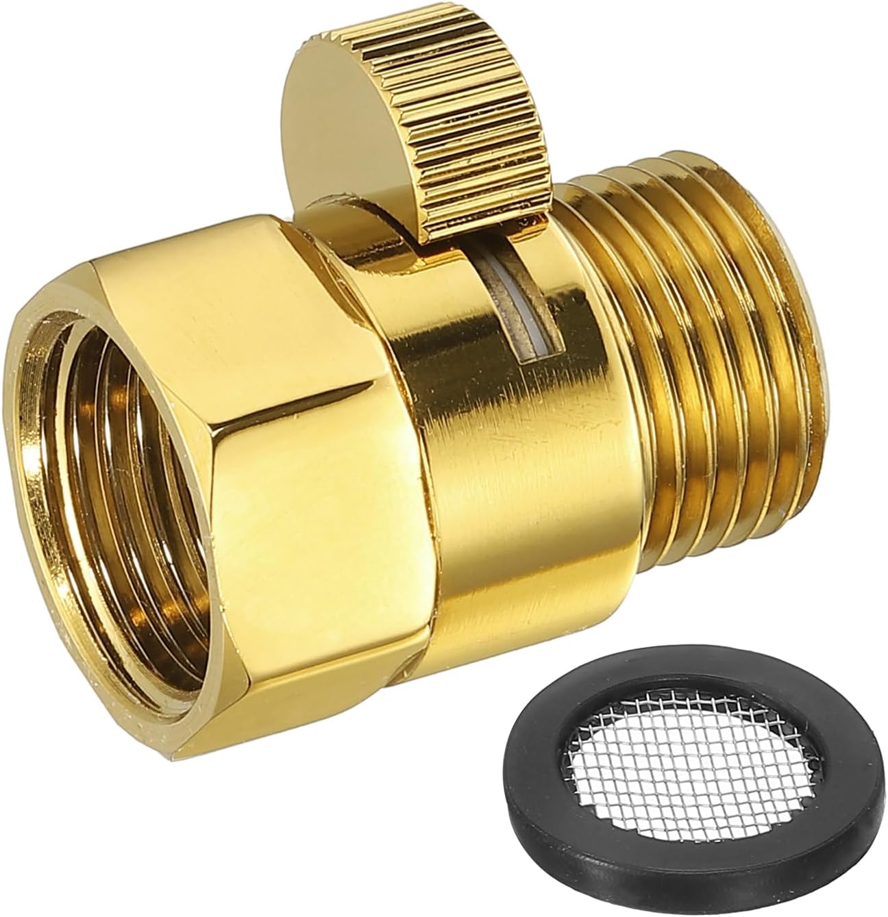 uxcell Water Flow Control Valve, 1 PCS G1/2" Shower Head Shut Off Valve, Brass Water Pressure Regulator for Shower Head or Bidet Spray (Gold)