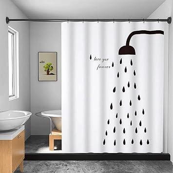 Water Drop Shower Curtains for Bathroom 31X66in/80x168cm/WxH White Black Shower Head Bathroom Curtains with Hooks, Waterproof Polyester Fabric for Shower Stall Bathtubs Partition