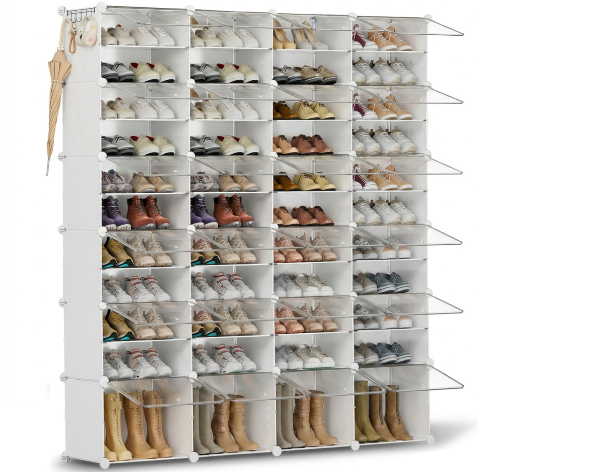 Schuhregal, Schuhschrank mit 44 Fächern, schuhregal hoch und schmal, schuhregal weiß, schuhschrank hoch geschlossen für Garderobe Flur Schlafzimmer Eingang, DIY anpassbar