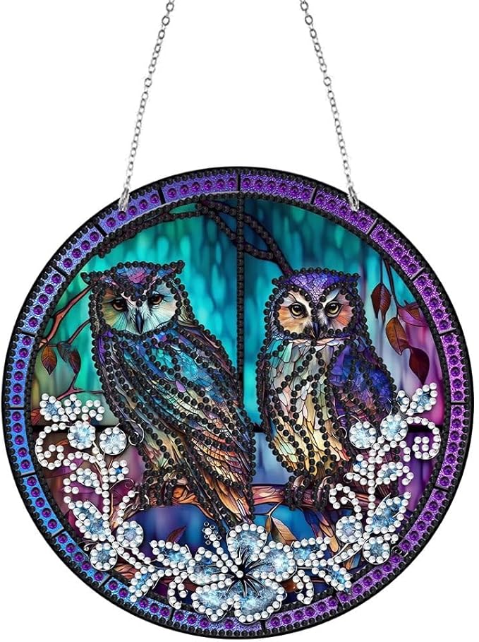 Birds On Tree DIY 5D Diamond Painting - Window Hanging Pendant Craft Kit For Home Decor