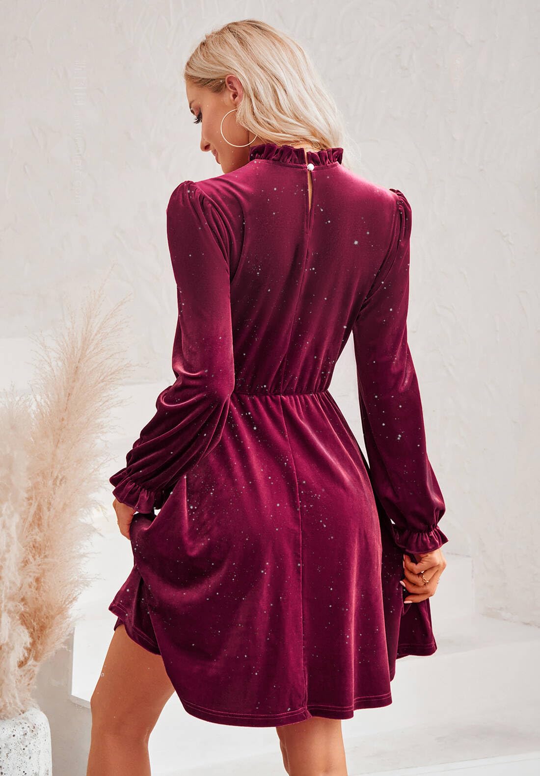 JayscreateEU Damen Smatkleid Kleid Damen A-Linie Hohe Taille Herbstkleid winterkleid Kurzkleid Elegant Partykleid Knielang Kleider Damen Festlich Kleid Langarm Damen Weihnachtskleid Damen