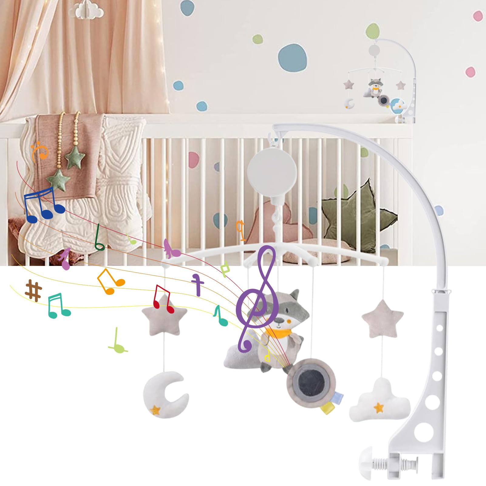 Mobile De Lit Bébé Carillon jouet apaisant animaux cartoon pour berceau | Décoration Mobile Musical Lit Bébé Pour La Maison Chambre La Crèche La Salle De Jeux Shopping Et