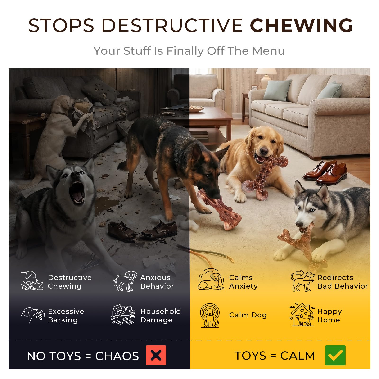 Paquete de 6 juguetes masticables de nailon resistente para perros medianos y grandes, sabor a tocino, nailon puro para masticadores agresivos, reduce el aburrimiento, formas variadas para un