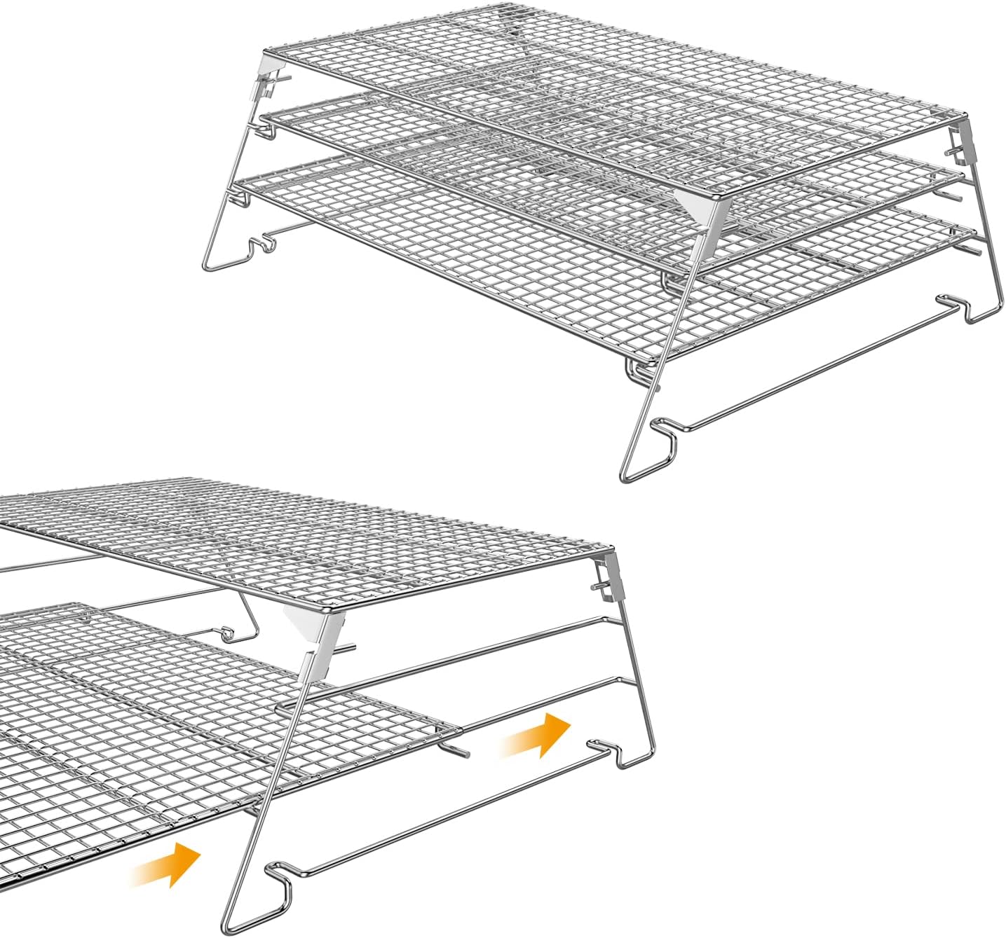3 Tier Jerky Rack for Traeger 575 Pro 34 Pellet Grill, 21" Foldable Sliding Warming Rack for Pit Boss, Camp Chef, Green Mountain, Kamado Joe and More Smoker Grills, 830"² Cooking Expansion Accessory
