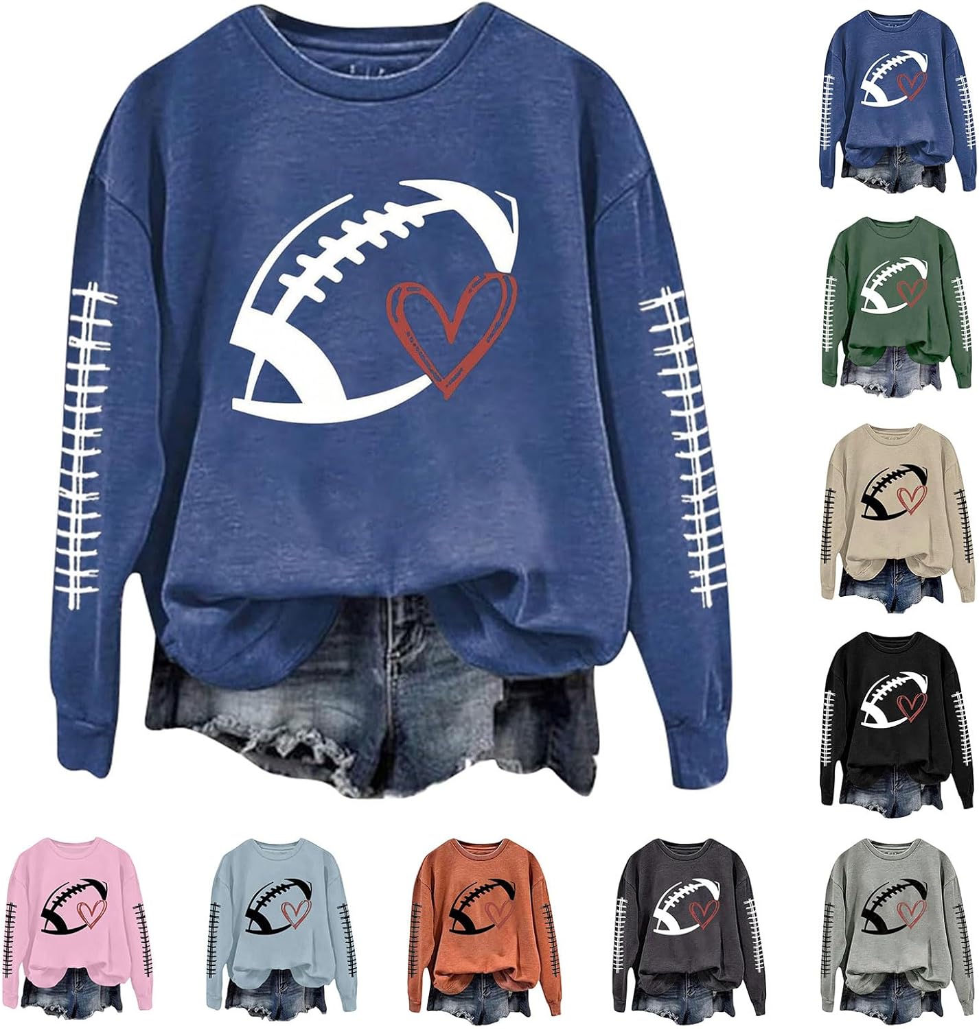 Football Sweatshirts for Women Graphic Game Day Sweatshirt Long Sleeve Crewneck Pullover Tops Baseball Sweatshirt