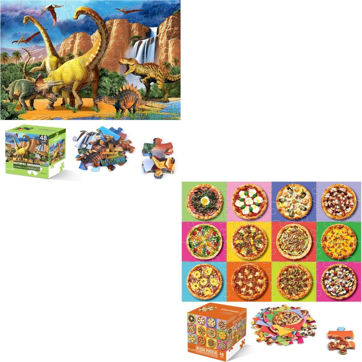Jumbo Floor Puzzle for Kids,48 Piece Waterfall Dinosaur Large Jigsaw Puzzles, Fun Preschool Educational Toy for Toddlers Ages 3-5,Gift for Boy Girl Ages 4-8