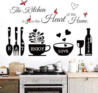 Rotumaty Kitchen Wall Stickers 'The Heart of the Home' Quote Decals with Utensils, Peel & Stick Decor for Kitchen Dining Room