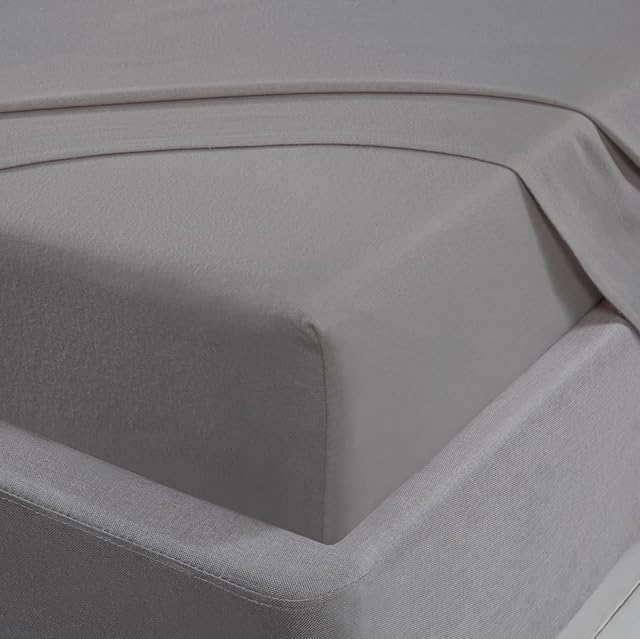 Sleepdown Fitted Sheet 100% Brushed Cotton Flannelette Luxury Bedding Soft Cosy Deep Pocket 32cm 12.6" Bedsheet Bed Linen - Silver - King