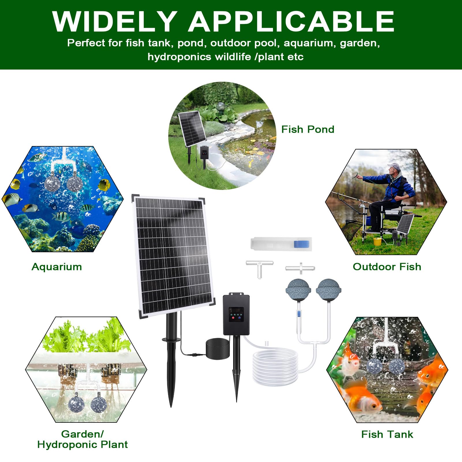 Greensen Bomba de Acuario Aireadora, Bomba de Aire Solar para Estanques de 30W para Estanque y Acuario, con Caja para Peces, Acuario, hidroponía.