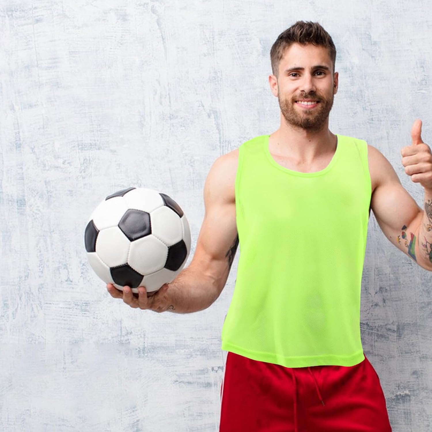 6pcs Fluorescent Green Soccer Training Vests Mesh Football Pinnies Reusable Adult Team Practice Bibs for Youth and Adult Sports Scrimmage