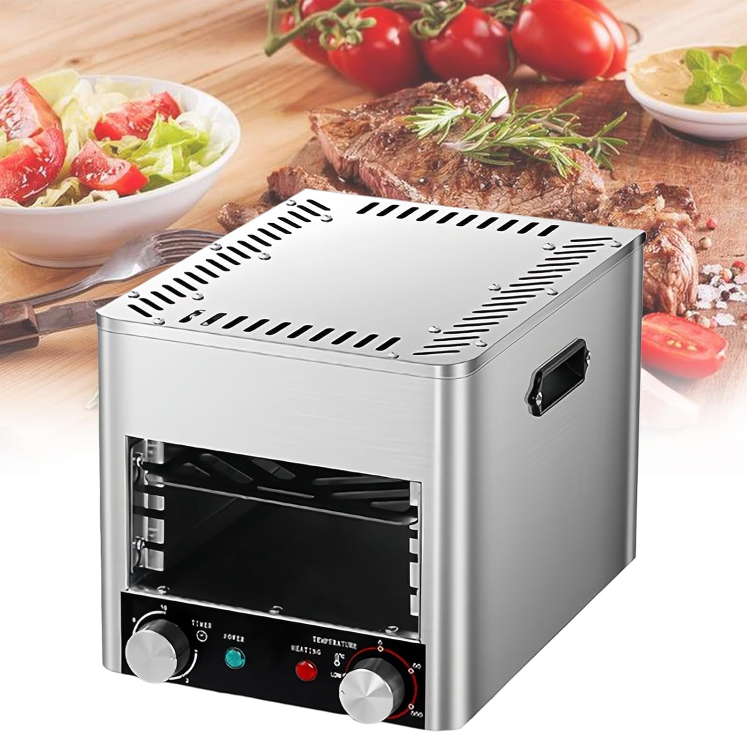 800℃ Smokeless Infrared Electric Broiler for Indoor Cooking – Versatile Countertop Grill with Tray for Steak, Pork, Chicken & Vegetables – A-110V Commercial Quality