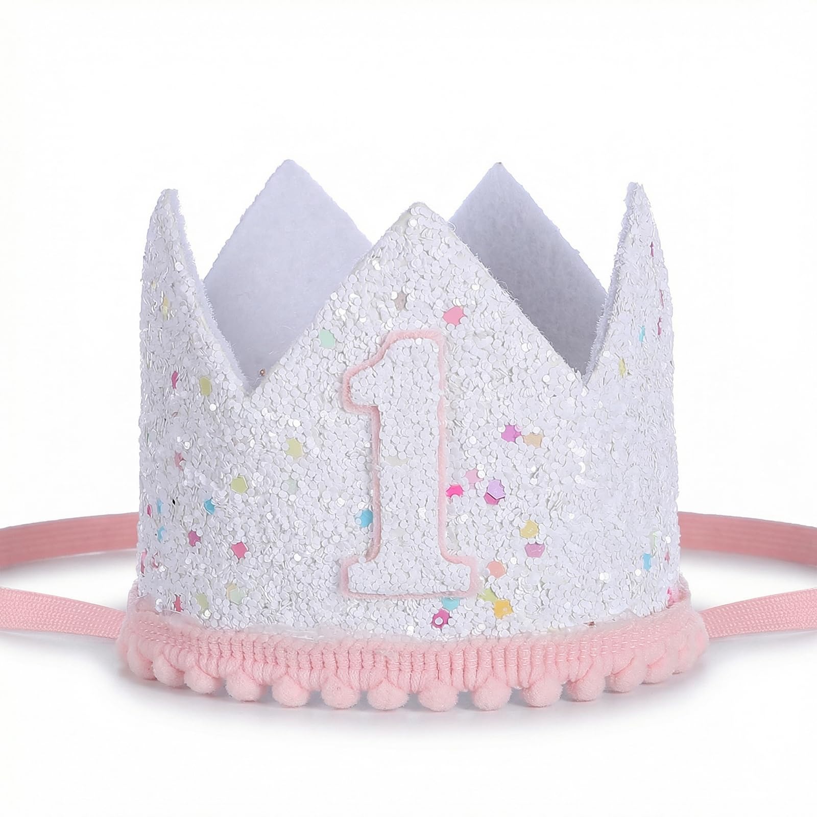 Wanmu Pink Sprinkle 1st Birthday Crown for Girls, Felt Glitter First Birthday Hat Costume Headwear, Unisex Baby One Birthday Decorations for Princess Themed