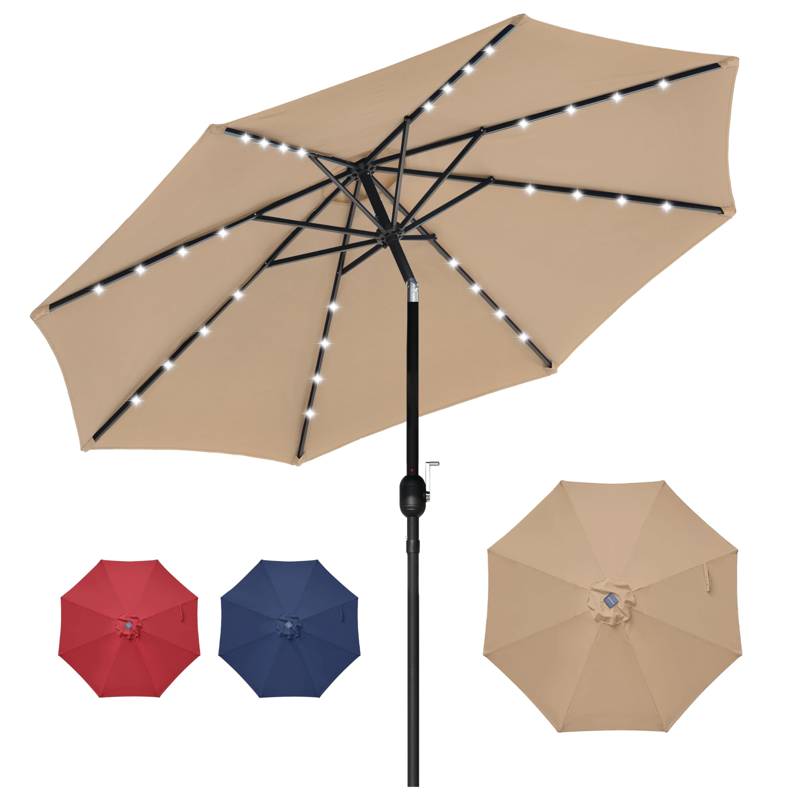 HealSmart 7.5ft Patio Umbrella with Push Button Tilt/Crank, Outdoor Table Market Yard Umbrella, 6 Sturdy Ribs for Garden, Deck, Backyard, Pool